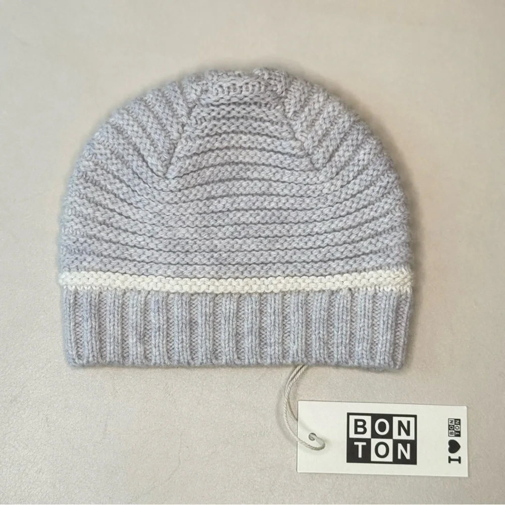 NWT BONTON Paris Heather Grey Knit Wool Baby Hat Beanie Size 3M